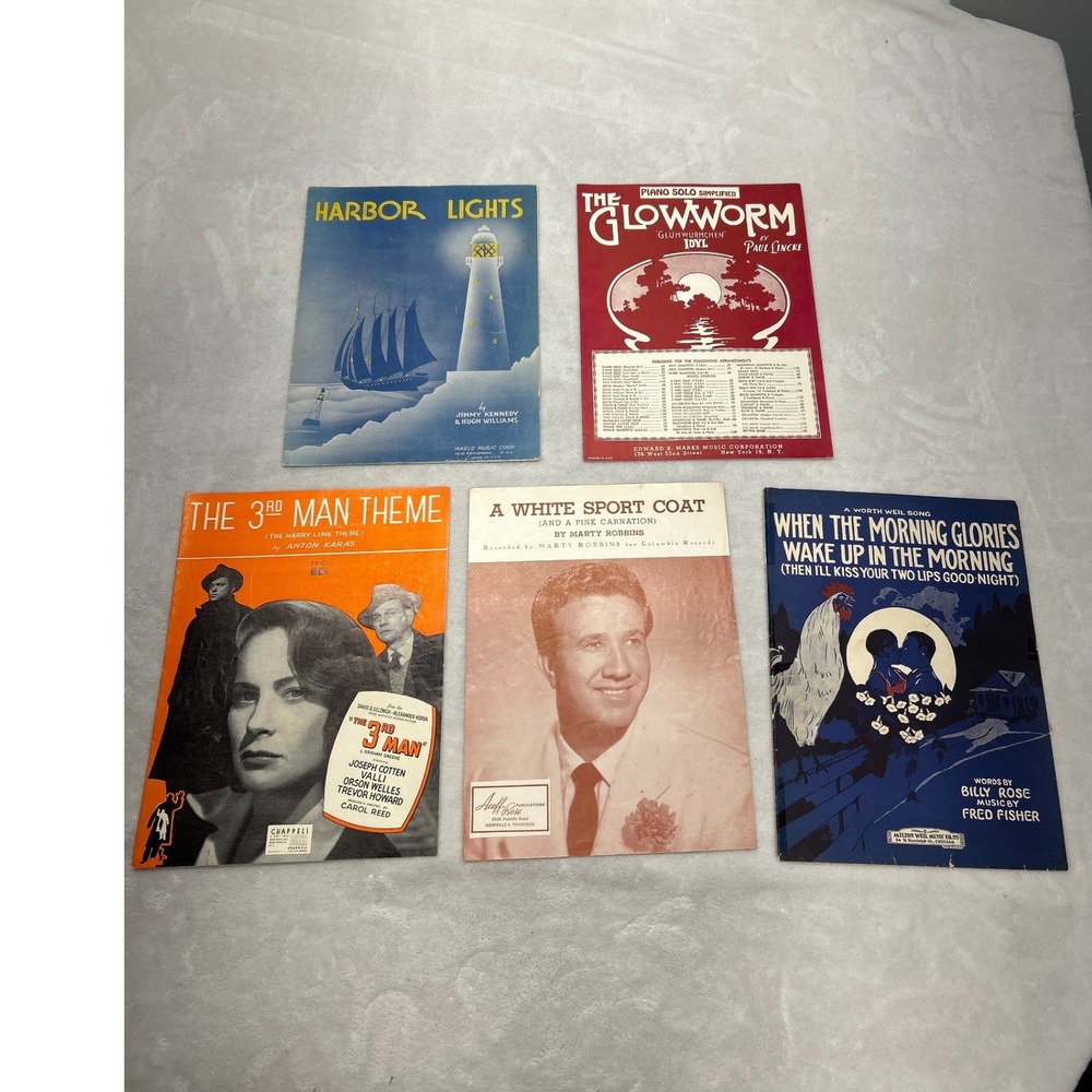 Vintage Sheet Music Lot 5pc Marty Robbins 3rd Man Theme Harbor Lights‎ 1950s Pop